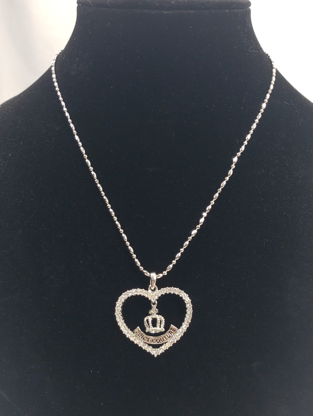 Vtg Juicy Couture Pave Clear Rhinestone Crown Pendant Necklace Silver Tone Y2K